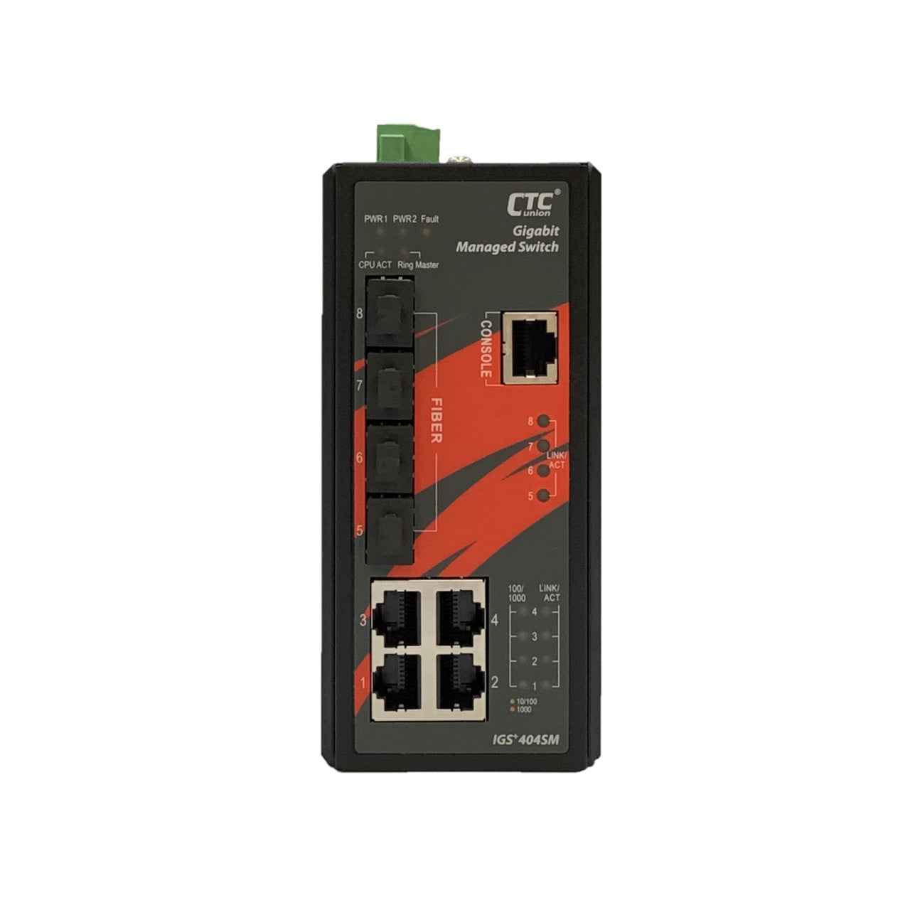 IGS-404SM-E - 4 copper + 4 SFP port SNMP/web-managed Gigabit Ethernet Industrial switch, DIN rail mount, extended temp -40 to +75C