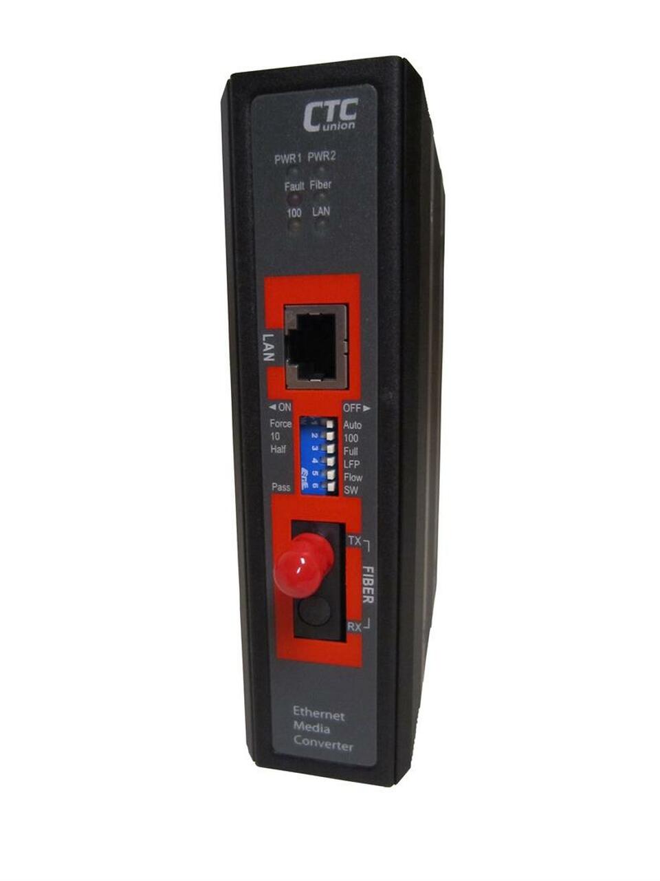 IMC-100-E-ST002B Fast Ethernet multimode WDM BiDi single fiber industrial media converter 2Km, DIN rail, ST, extreme temp -40 to +75 Celsius