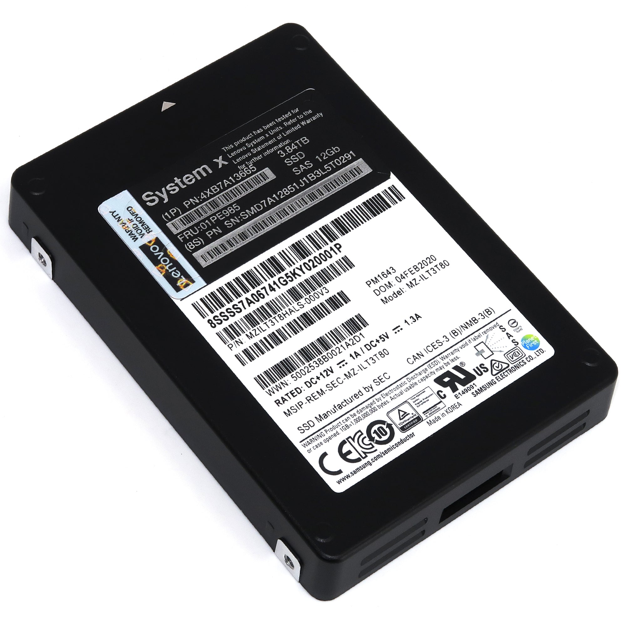 Samsung/Lenovo PM1643 MZILT3T8HALS MZ-ILT3T80 3.84TB SAS 12Gb/s 3D TLC 2.5in Solid State Drive
