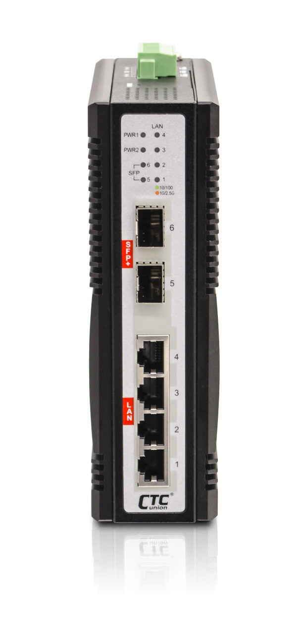 IQS-402XSM - 4 copper + 2 SFP+ ports SNMP/web-managed 2.5G Ethernet Industrial switch with 10G uplinks, DIN rail mountable