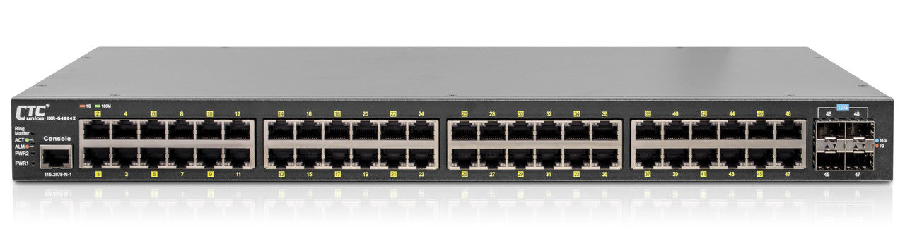 IXR-G4804X-AD - Gigabit Ethernet 48 RJ45 ports with 4x 1G/2.5G/10G SFP+ ports, Layer 3 routing industrial switch, redundant AC and DC48 power, rack 19"