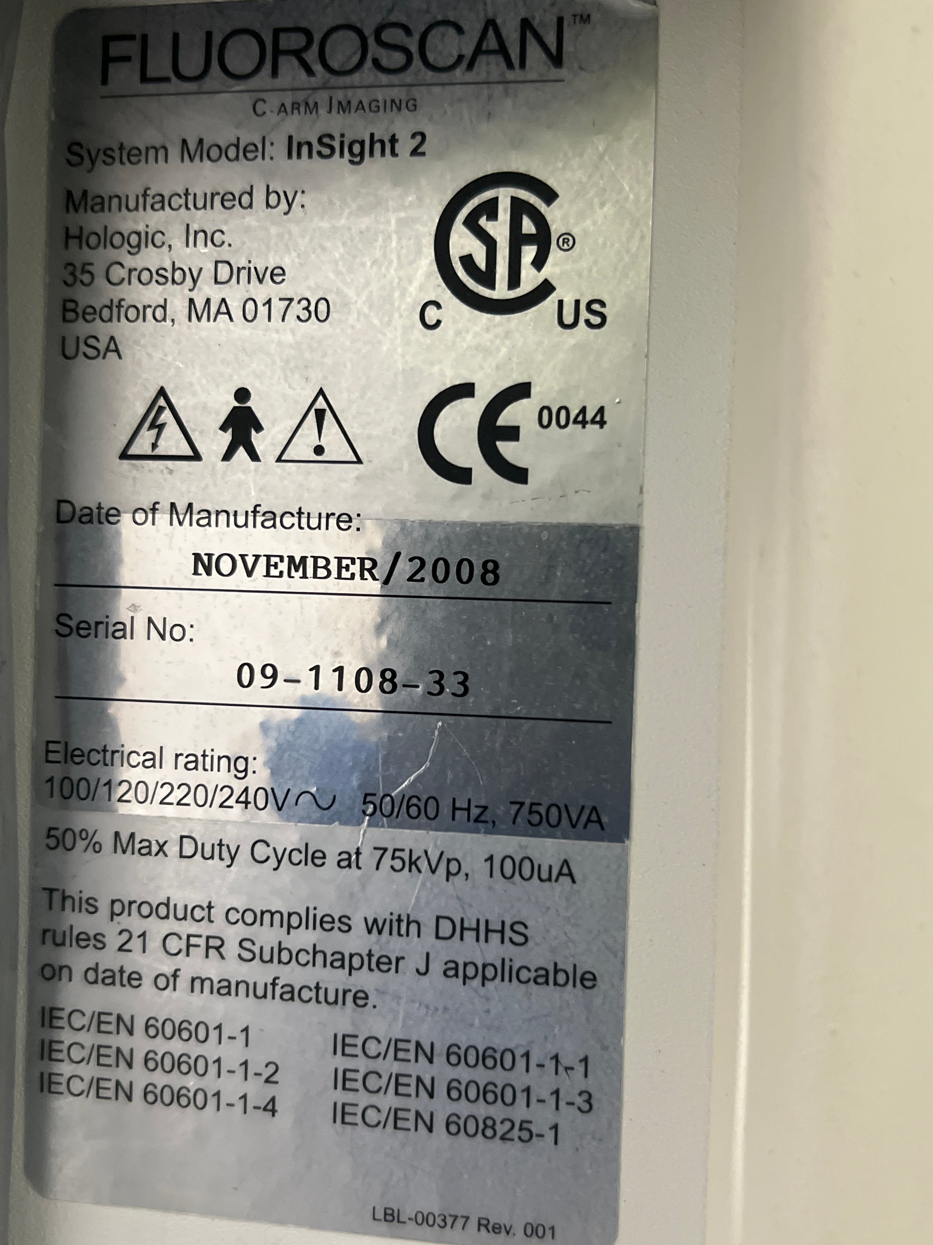 Hologic, Inc. Fluoroscan InSight 2 C-Arm