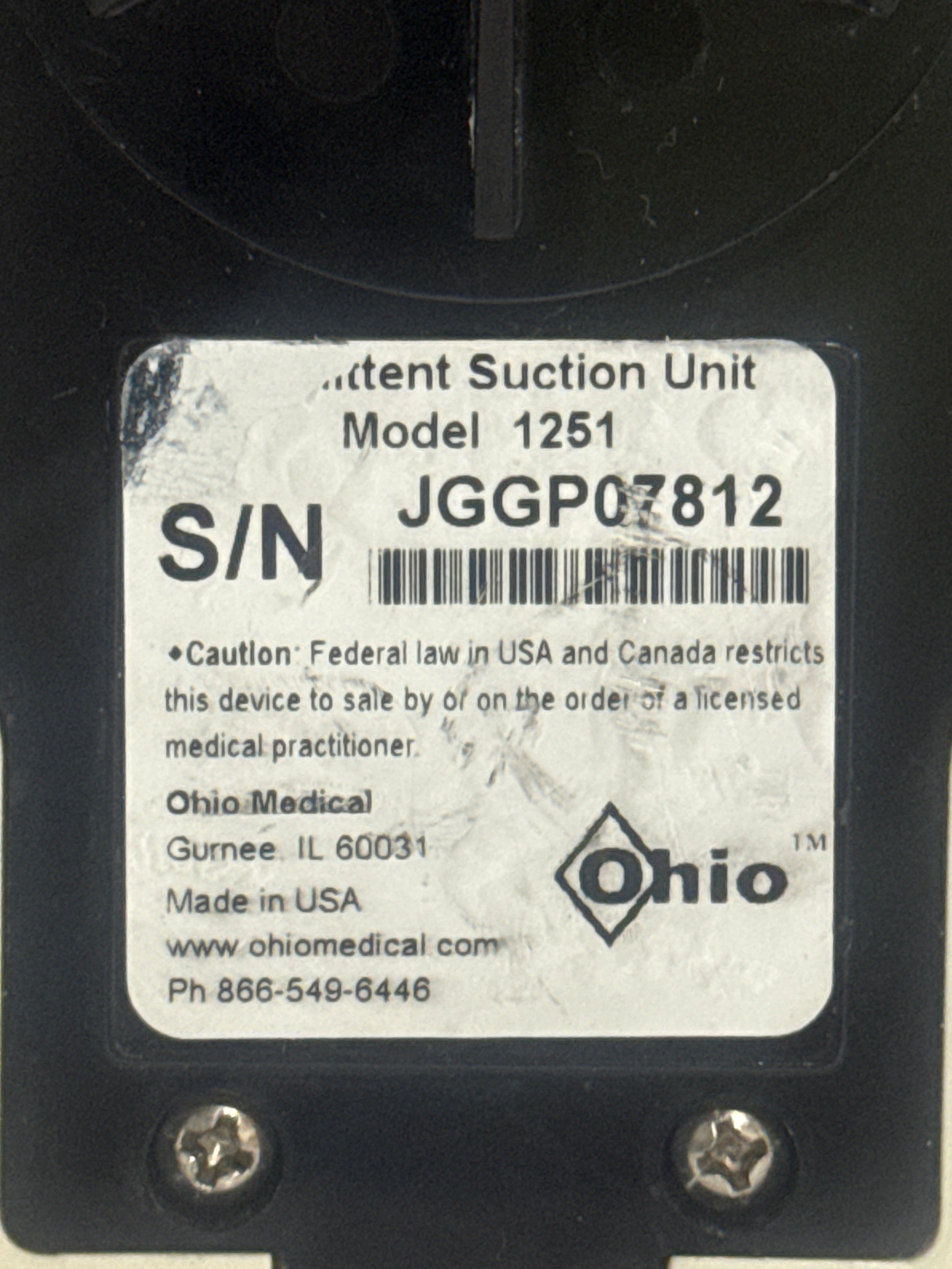 Ohio Medical Corporation 1251 Suction Regulator