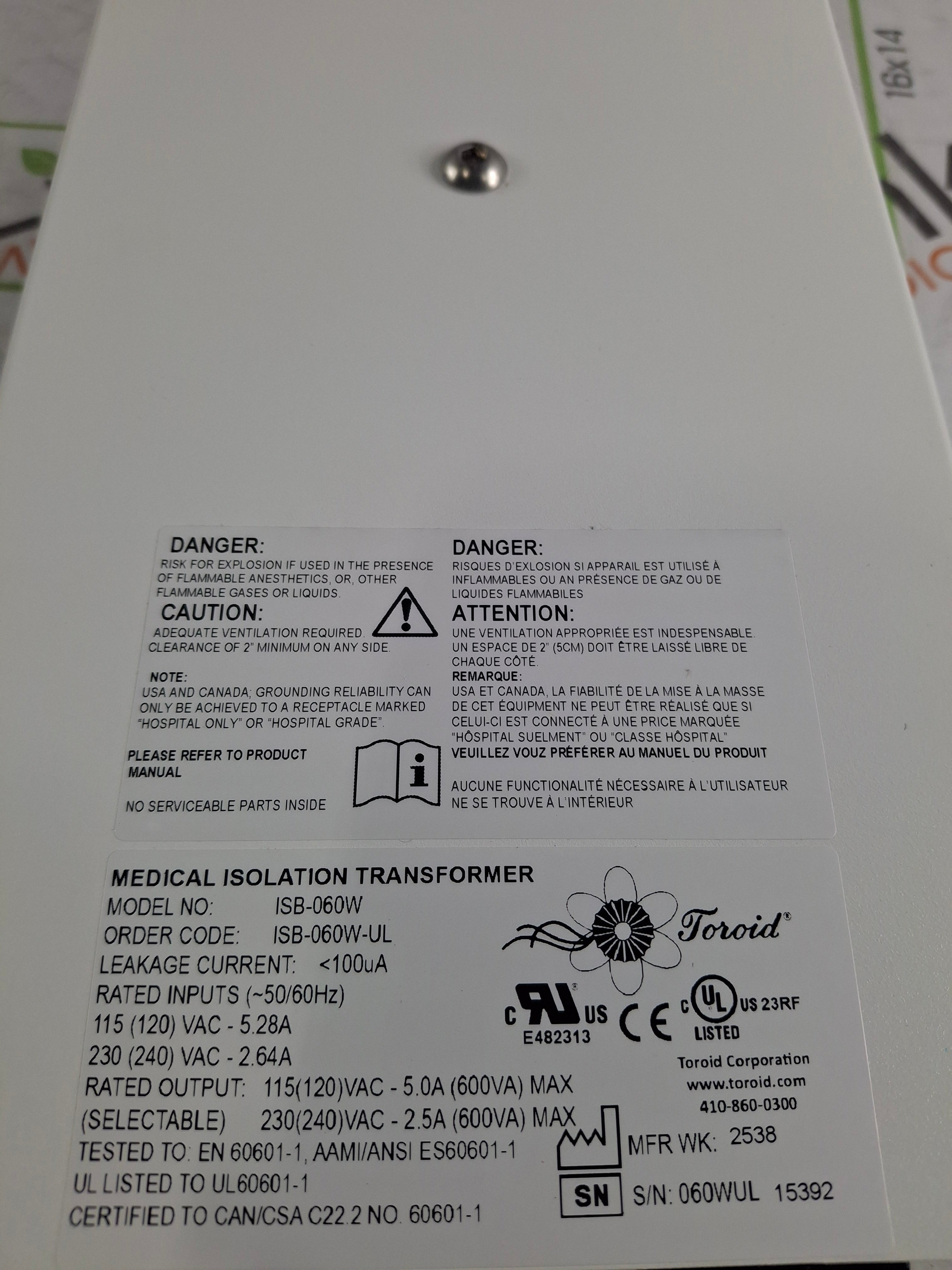 Toroid ISB-060W Medical Grade Transformer