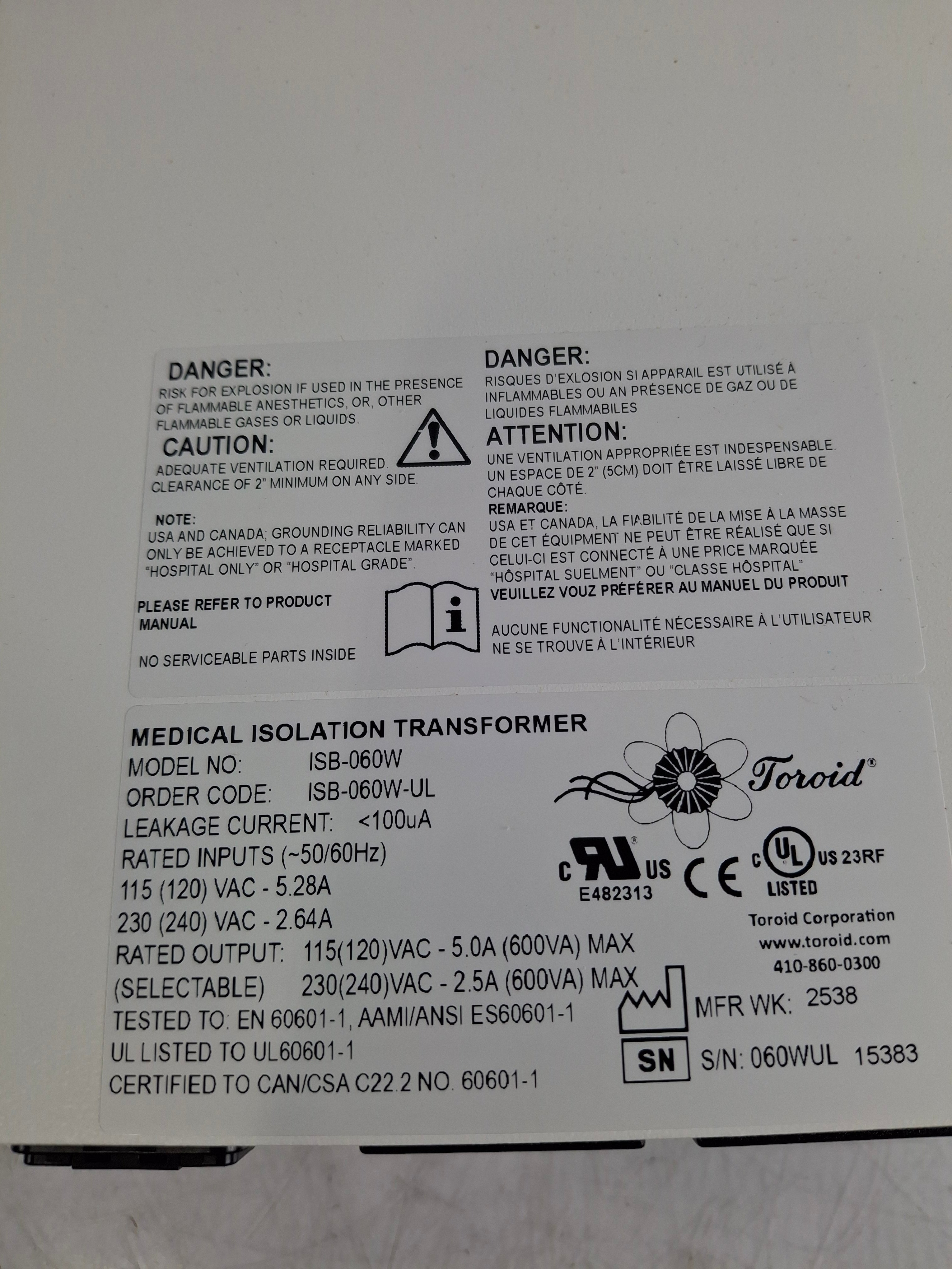 Toroid ISB-060W Medical Grade Transformer