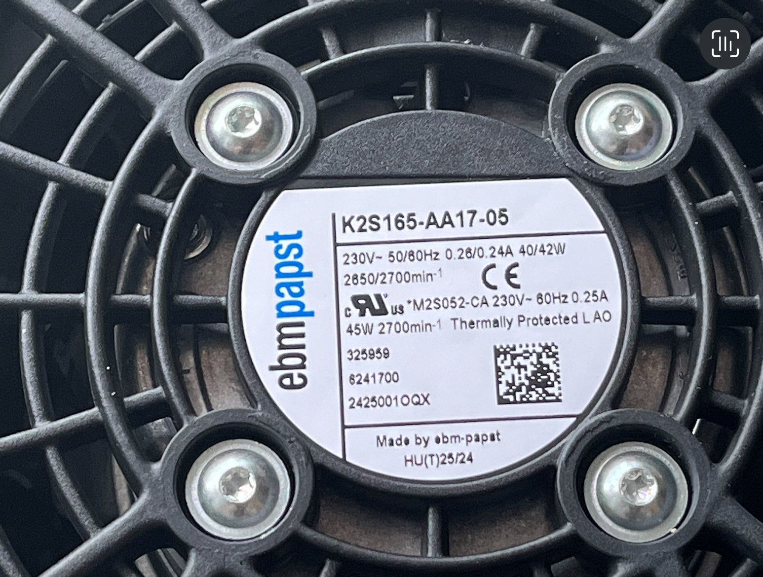 K2S165-AA17-05 Ebmpapst Centrifugal Fan 230Vac 40/42W 2650Rpm Rittal SK3241.100 Cabinet Fan