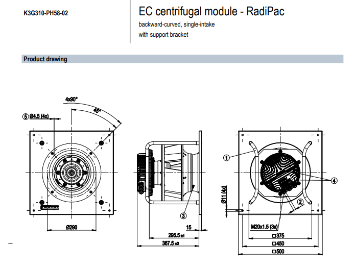Ebmpapst K3G310-PH58-02 380-480V Centrifugal Module