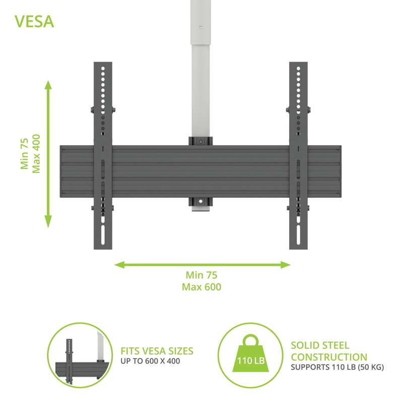 Kanto Ceiling TV Mount for 37-inch to 70-inch TVs, White