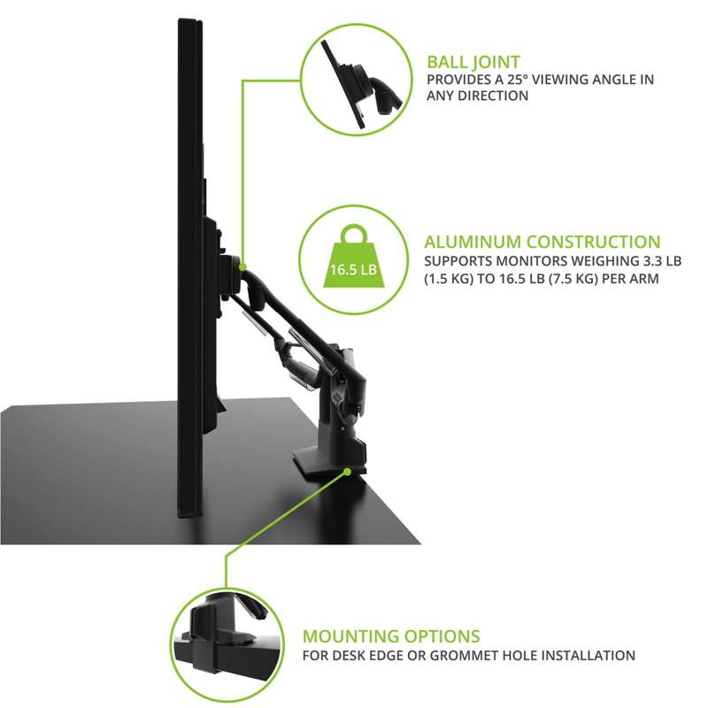 Kanto Dual-Monitor Gas Shock Desktop Mount for 17-inch to 32-inch Displays - Black