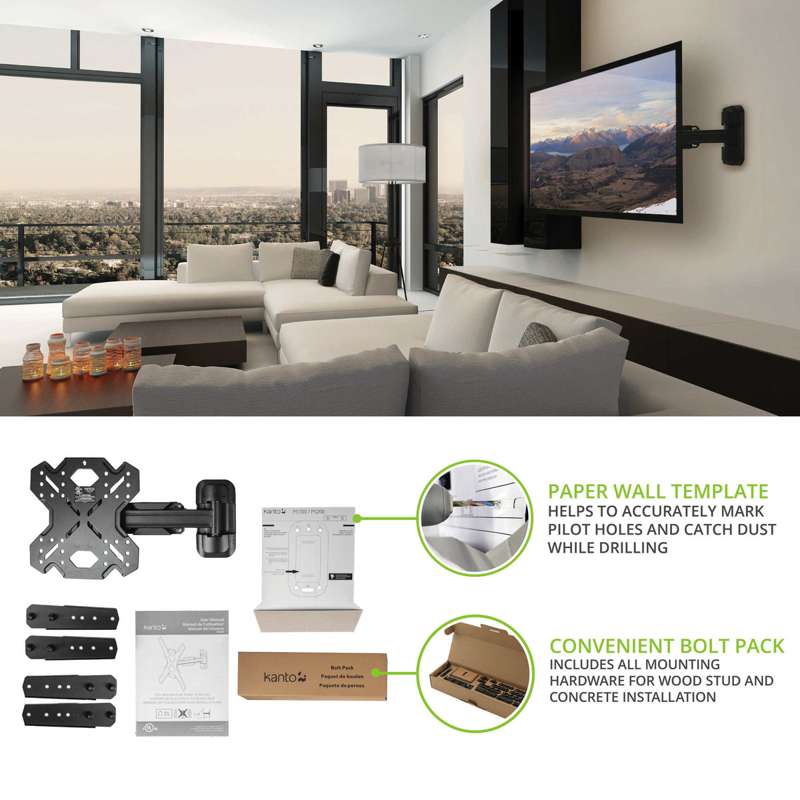 Kanto Full Motion TV Wall Mount for 26-inch to 60-inch TVs - Black