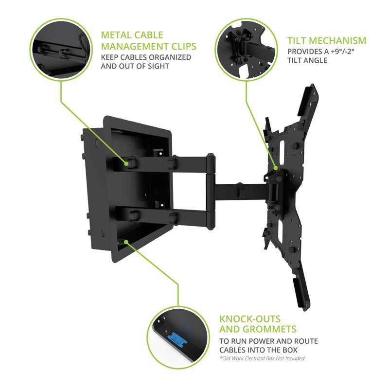 Kanto Pro Series Recessed In-wall Full Motion Articulating TV Mount for 35" - 65" TVs