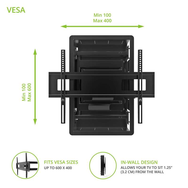 Kanto Recessed In-Wall Full Motion TV Mount for 46-inch to 80-inch TVs