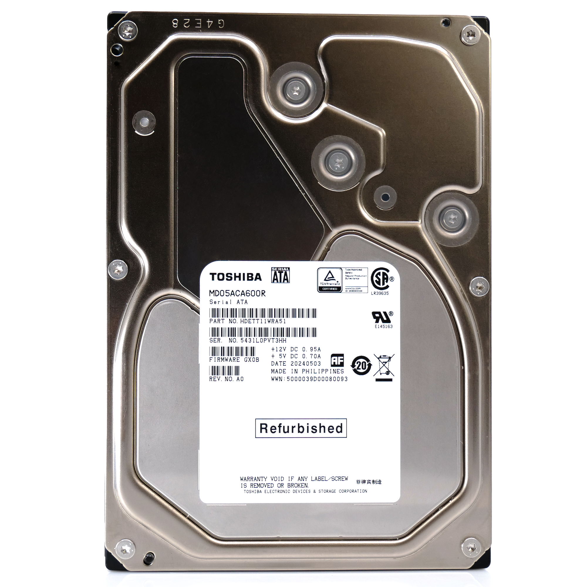 Toshiba MD05 MD05ACA600R 6TB 7.2K RPM SATA 6Gb/s Desktop 3.5in Recertified Hard Drive