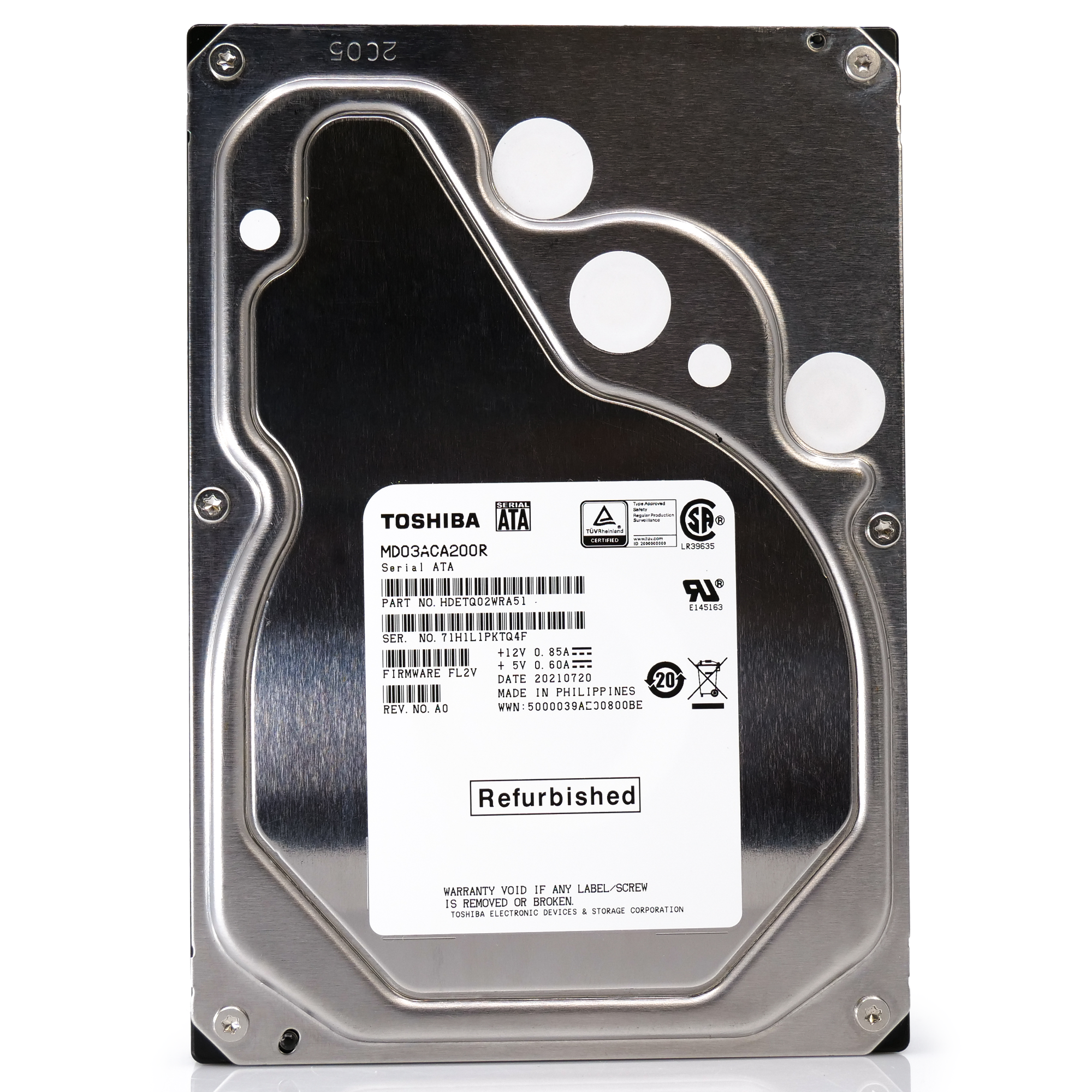 Toshiba MD03 MD03ACA200R 2TB 7.2K RPM SATA 6Gb/s Desktop 3.5in Recertified Hard Drive