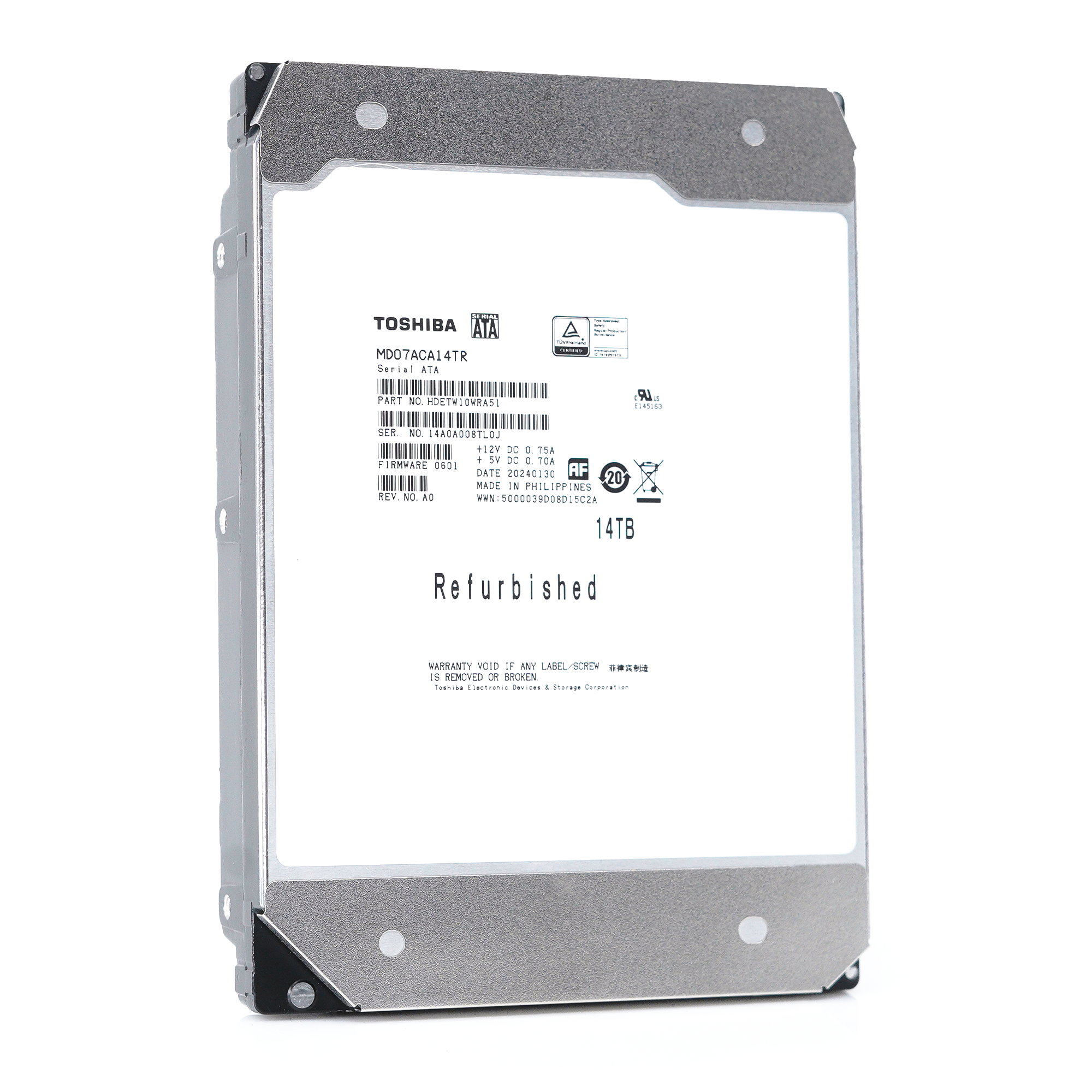 Toshiba MD07ACA MD07ACA14TR 14TB 7.2K RPM SATA 6Gb/s 512e Desktop 3.5in Refurbished HDD