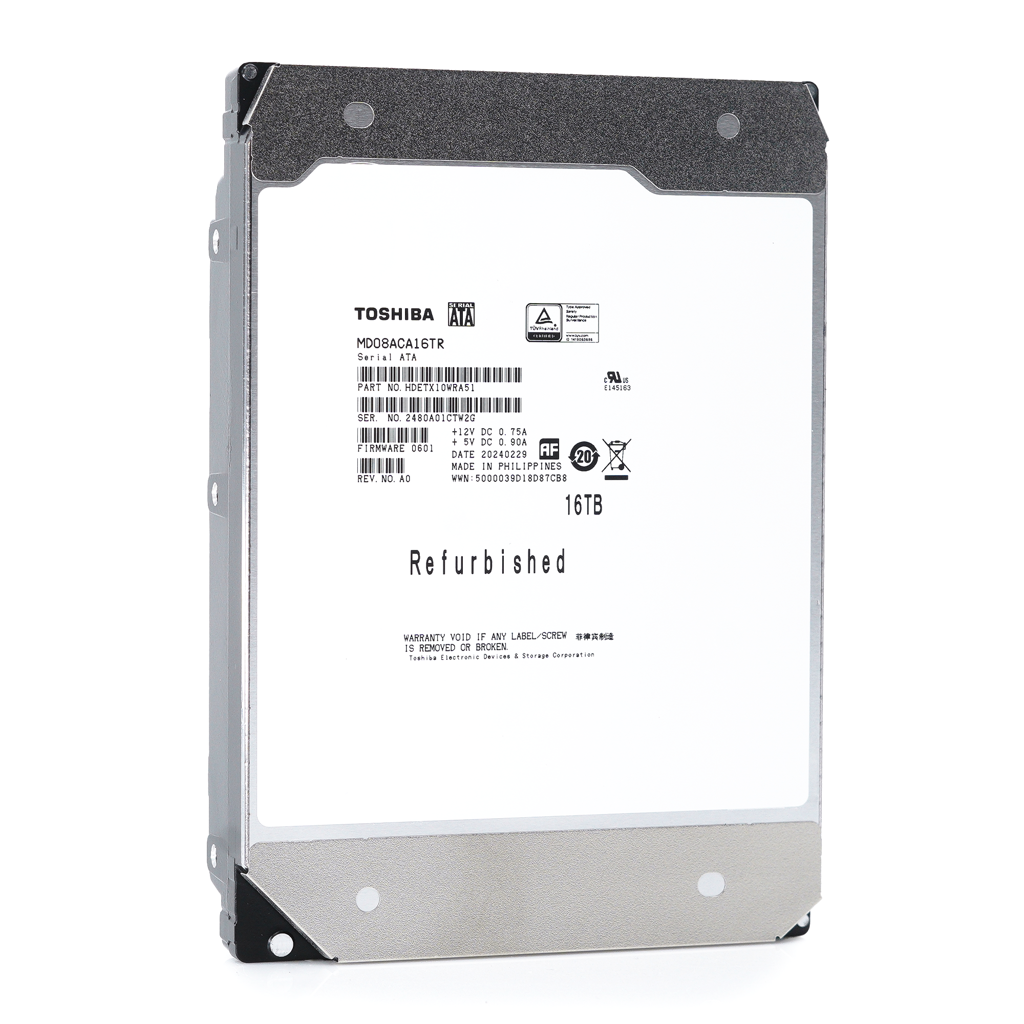 Toshiba MD08 MD08ACA16TR 16TB 7.2K RPM SATA 6Gb/s 512e Desktop 3.5in Recertified Hard Drive