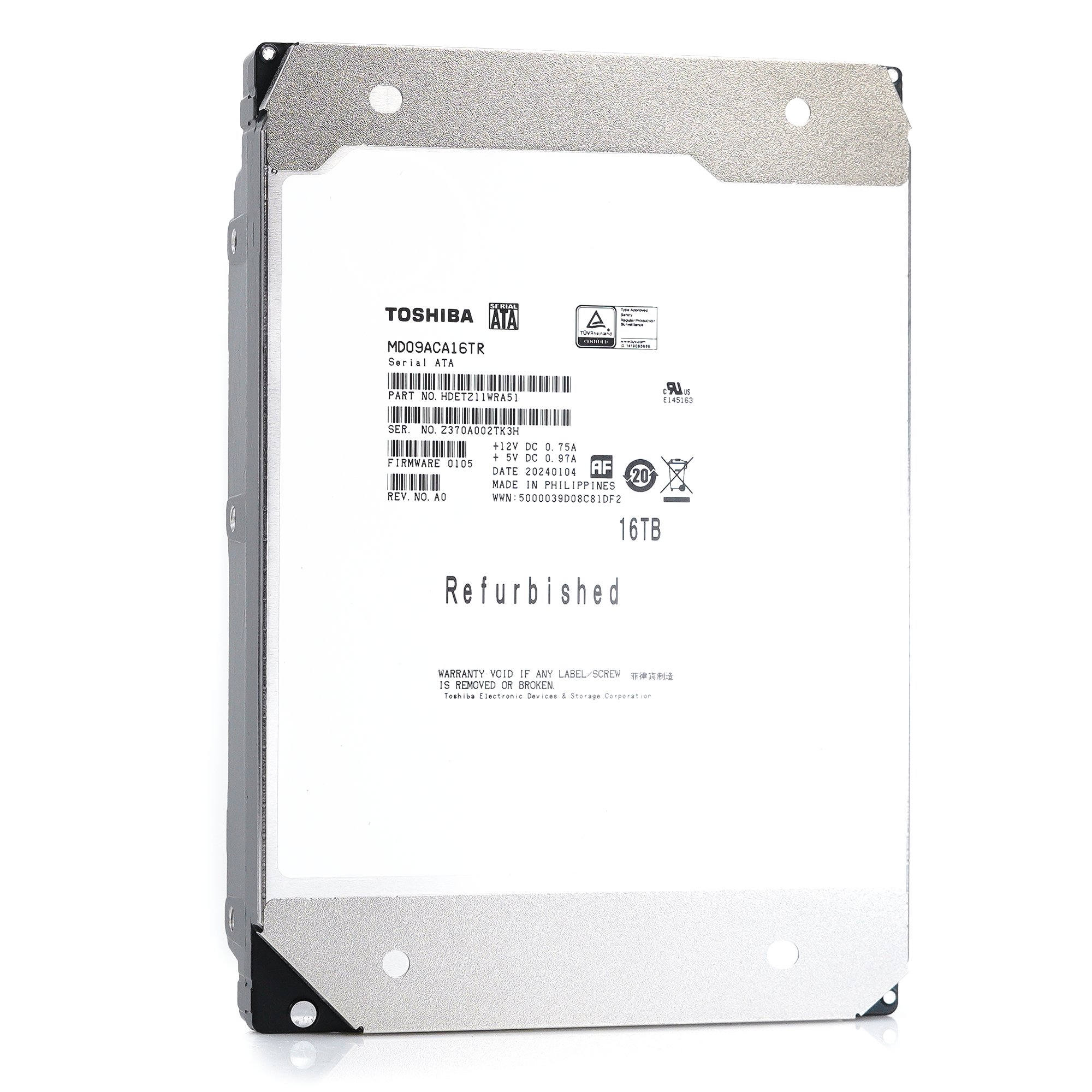 Toshiba MD09 MD09ACA16TR 16TB 7.2K RPM SATA 6Gb/s 512e Desktop 3.5in Refurbished HDD