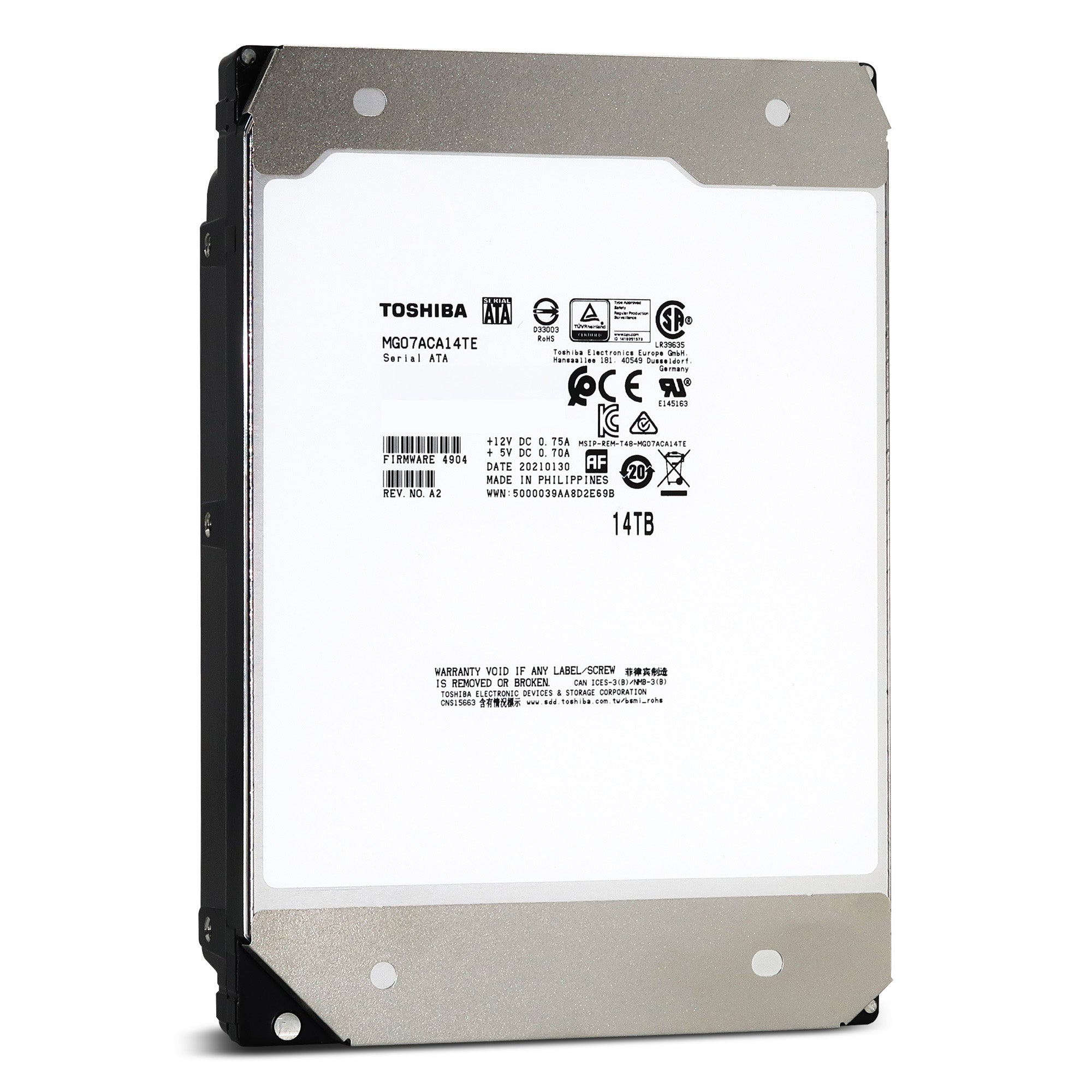 Toshiba MG Series MG07ACA14TE 14TB 7.2K RPM SATA 6Gb/s 512e 3.5in Refurbished HDD