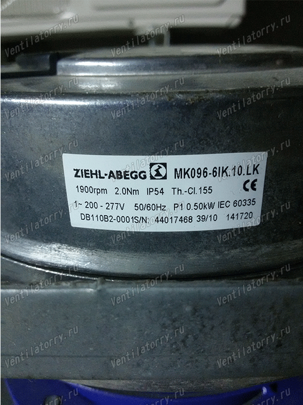 MK096-6IK.10.LK ZIEHL-ABEGG Centrifugal Fan 1-200/277V 500W 1900Rpm