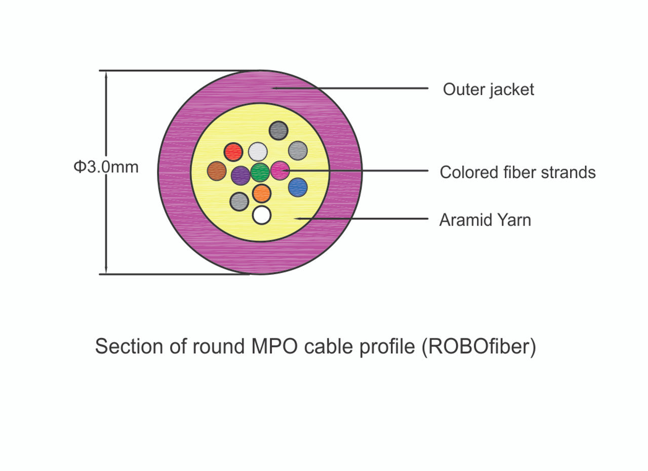 MPO female to MPO female fiber optic patch cord cable, 12 strands, Elite Low IL, OM4, 2m length, B polarity