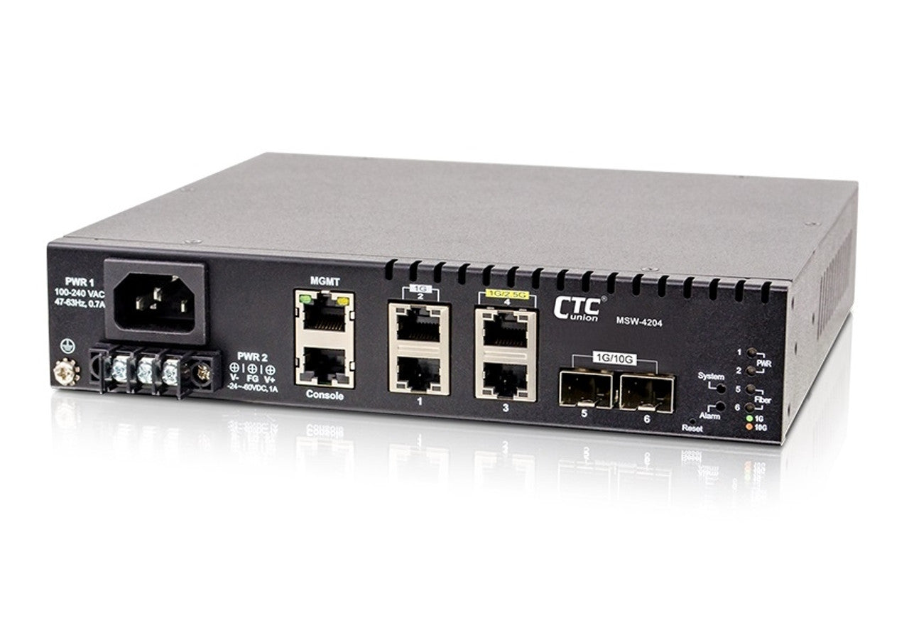 MSW-4204-AD 2x 10G SFP+ and 4x Gigabit RJ45 EDD switch (Ethernet Demarcation Device) for Metro Ethernet networks w/ full 802.3ah OAM support (NID), AC and DC power inputs
