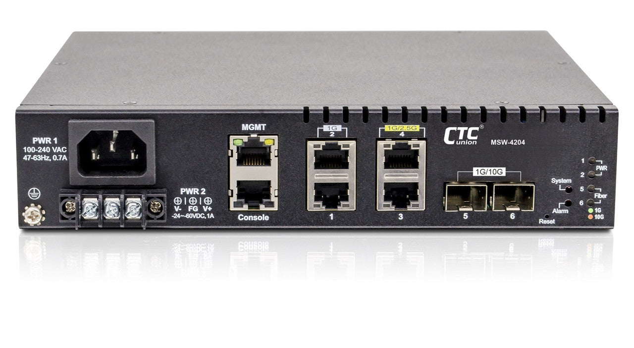 MSW-4204-AD 2x 10G SFP+ and 4x Gigabit RJ45 EDD switch (Ethernet Demarcation Device) for Metro Ethernet networks w/ full 802.3ah OAM support (NID), AC and DC power inputs