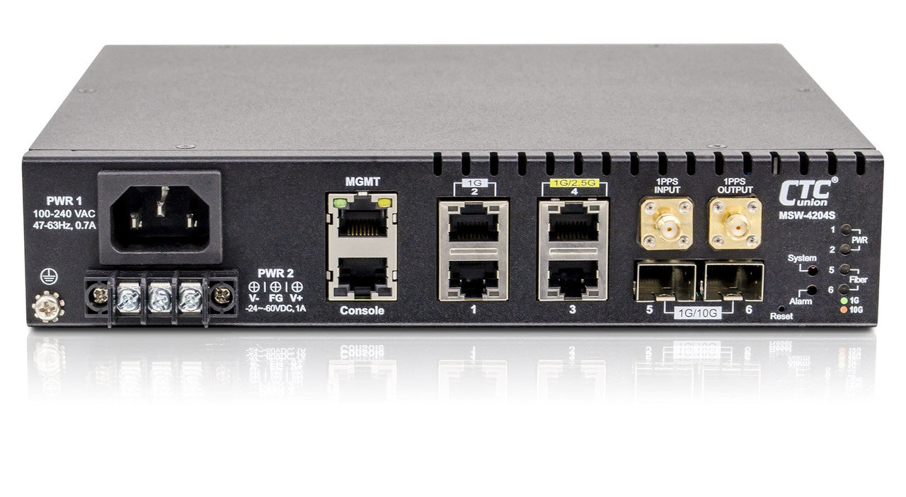 MSW-4204S-AD 2x 10G SFP+ and 4x Gigabit RJ45 EDD switch (Ethernet Demarcation Device) for Metro Ethernet networks w/ full 802.3ah OAM support (NID), SyncEthernet support, AC and DC power inputs