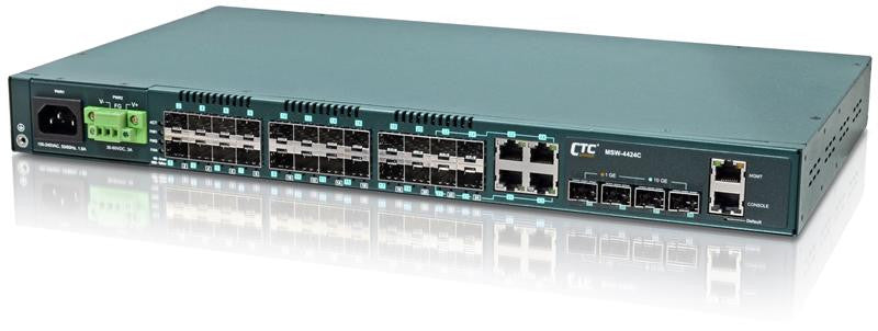 MSW-4424C-AD - Gigabit Ethernet 24 SFP ports with 4 10G SFP+ ports, Layer 2 managed switch, dual redundant AC and DC48 power, rack 19"