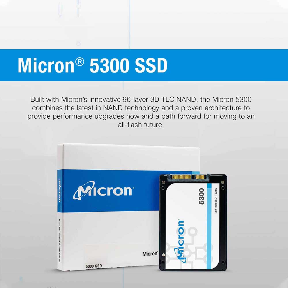 Micron 5300 Pro MTFDDAK960TDS-1AW1ZABYY 960GB SATA 6Gb/s 3D TLC 2.5in Recertified Solid State Drive