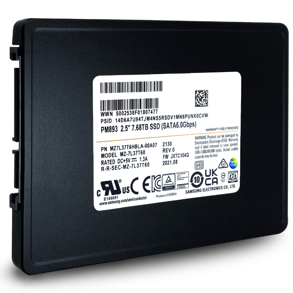 Samsung PM893 MZ-7L37T60 MZ7L37T6HBLA 7.68TB SATA 6Gb/s 2.5in Recertified Solid State Drive