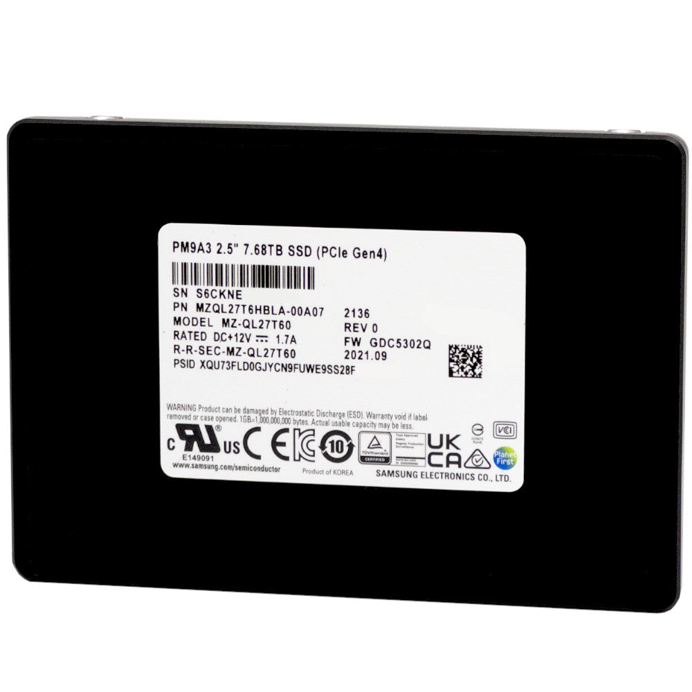 Samsung PM9A3 MZ-QL27T60 MZQL27T6HBLA-00A07 7.68TB PCIe Gen 4.0 x4 8GB/s U.2 NVMe 2.5in Recertified Solid State Drive