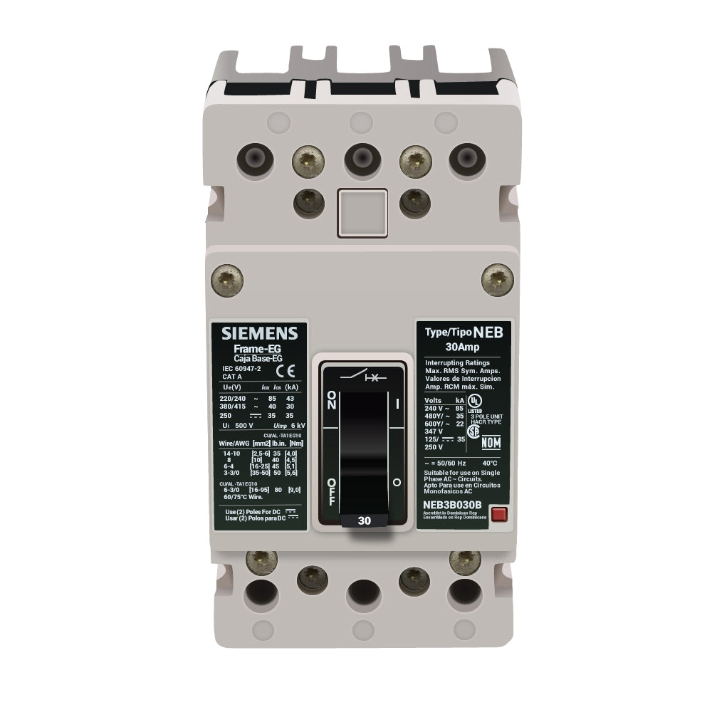 Siemens NEB3B030B Molded Case Circuit Breaker 30A 3-Pole 600VAC Bolt-On