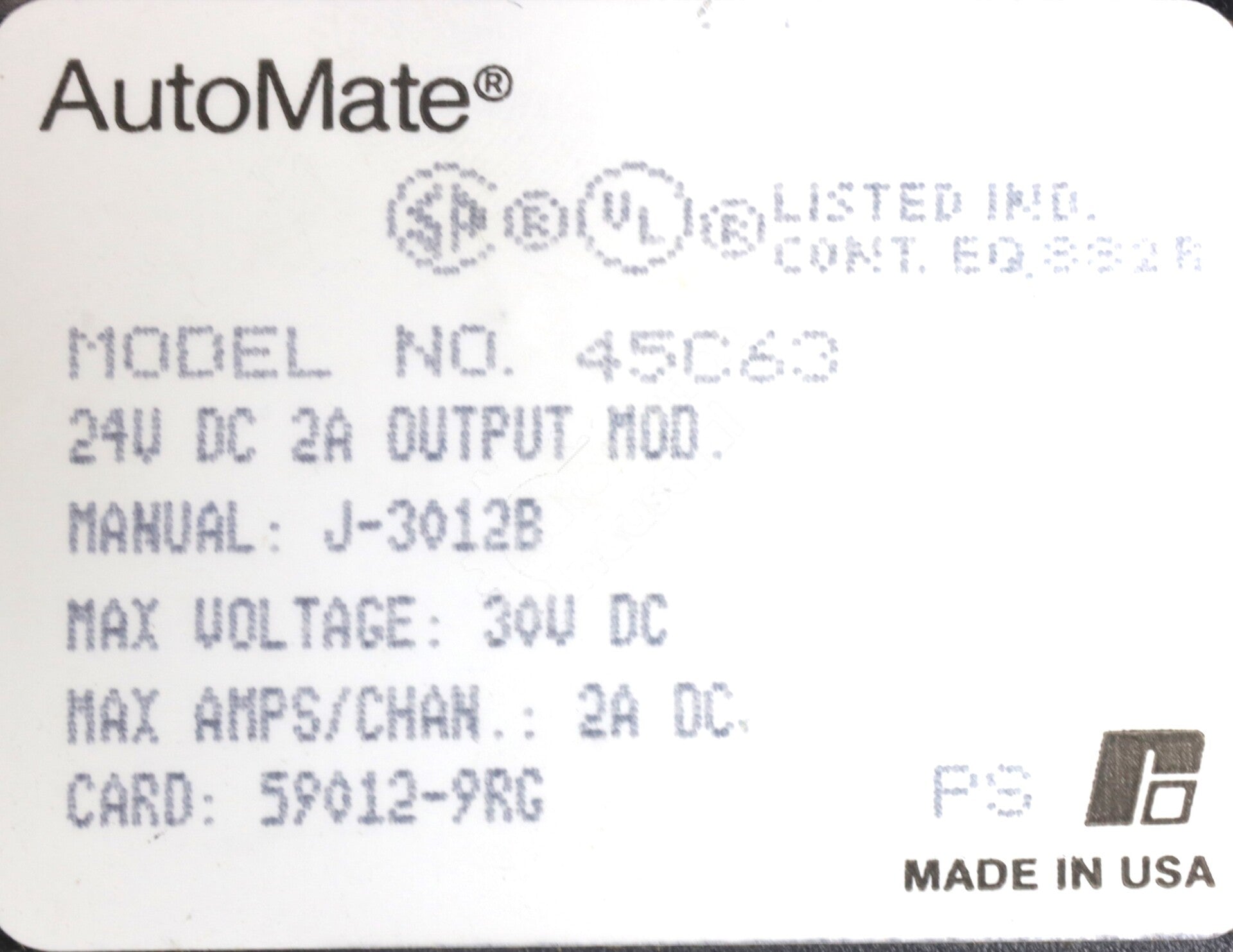 45C63 By Reliance Electric Dual 24 VDC 2A Output Module NSNB AutoMate