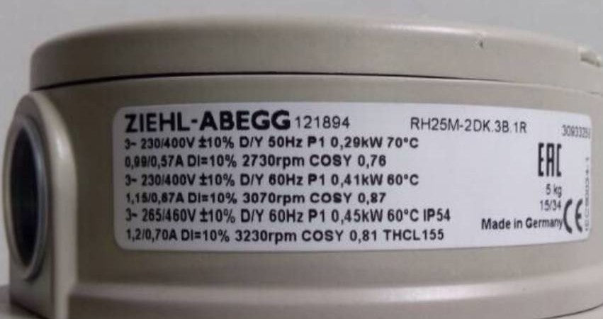 RH25M-2DK.3B.1R ZIEHL-ABEGG centrifugal fan 3-230/400v 50HZ 2730RPM