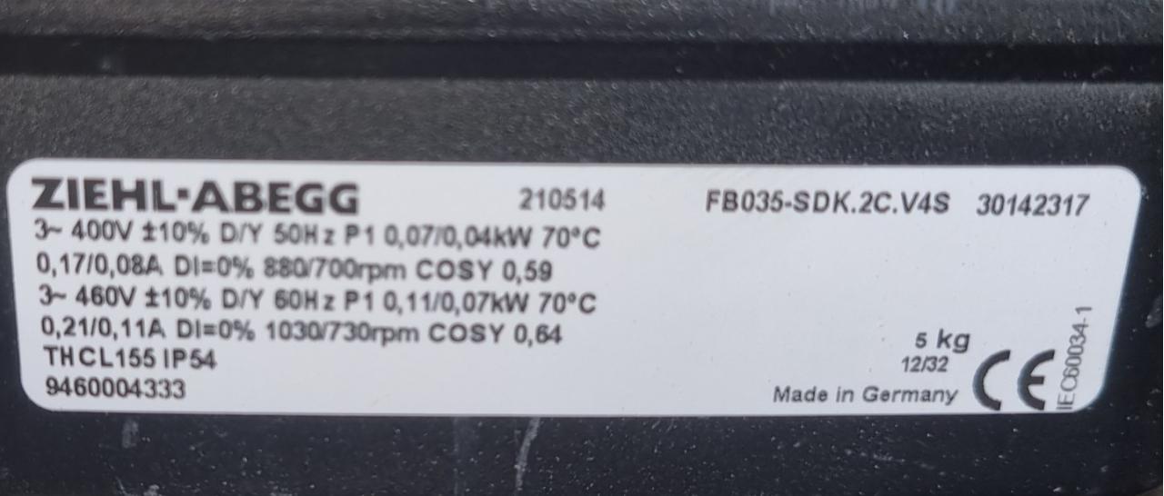 FB035-SDK.2C.V4S ZIEHL-ABEGG Axial Fan 0.15kW 380/460V 0.68A 1290rpm
