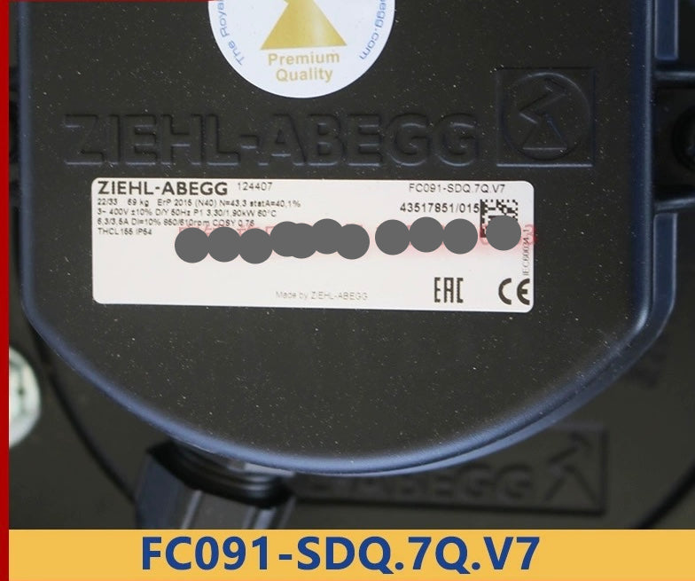 FC091-SDQ.7Q.7V ZIEHL-ABEGG Axial Fan 3-400V 3.3/1.9kW 6.3/3.5A 850/610rpm