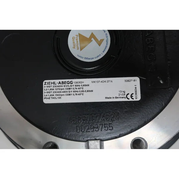 MK137-4DK.07.N ZIEHL-ABEGG Centrifugal Fan 3~400/480V 0.50/0.60kW 1.35A 1430/1720rpm
