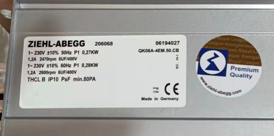 QK08A-4EM.50.CB ZIEHL-ABEGG Crossflow fan 230V 0.06/0.07 kW 0.29A 1300/1470 rpm