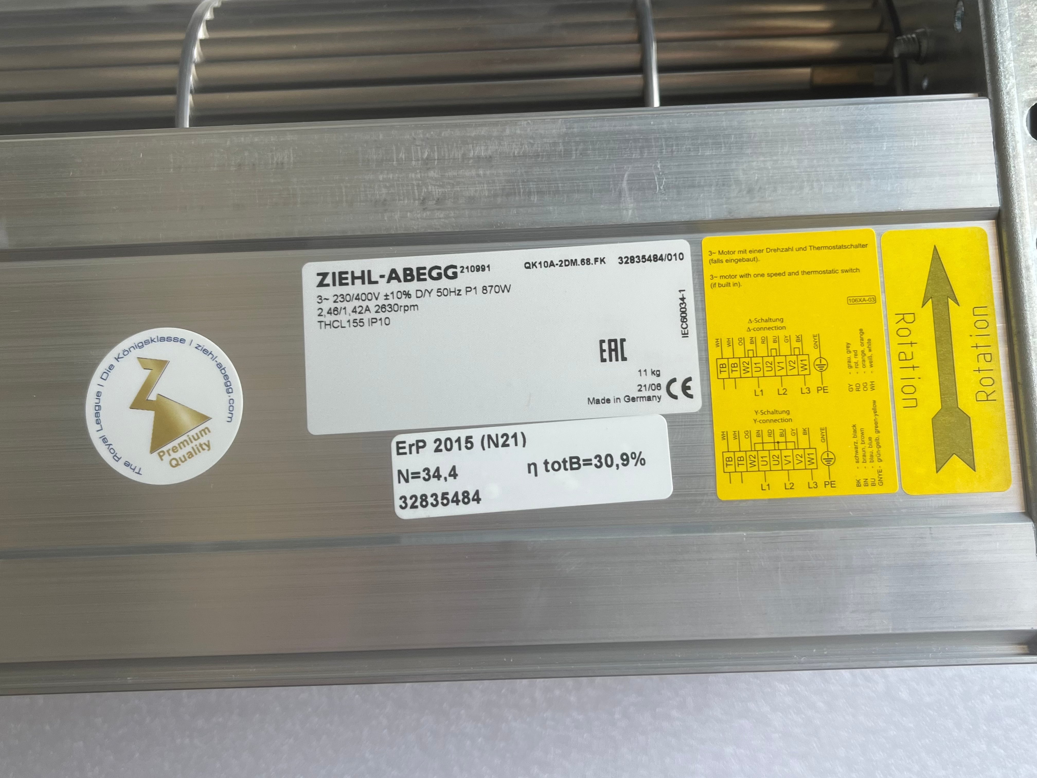 QK10A-2DM.68.FK ZIEHL-ABEGG Crossflow fan 0.87 kW 2.46/1.42 A 2630 rpm