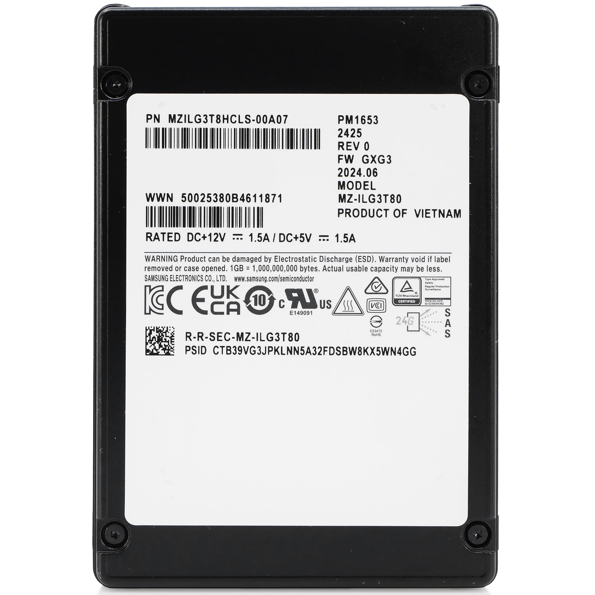 Samsung PM1653 MZILG3T8HCLS 3.84TB 1 DWPD SAS-4 24 Gb/s 3D TLC 2.5in Refurbished SSD