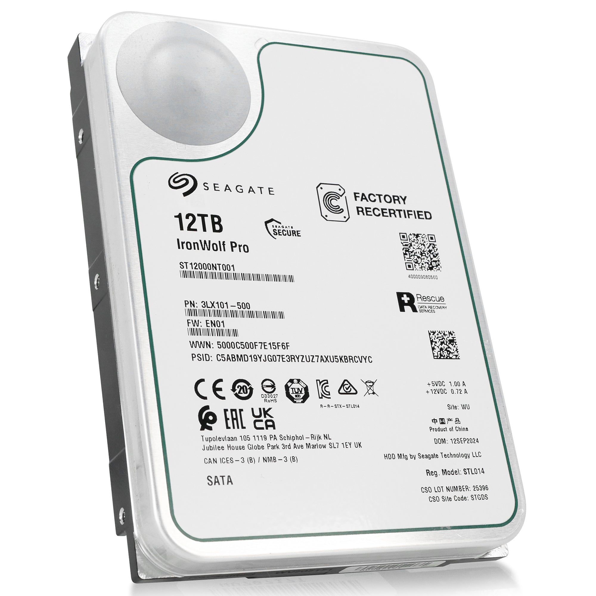 Seagate IronWolf Pro ST12000NT001 12TB 7.2K RPM SATA 6Gb/s 512e 3.5in Recertified Hard Drive