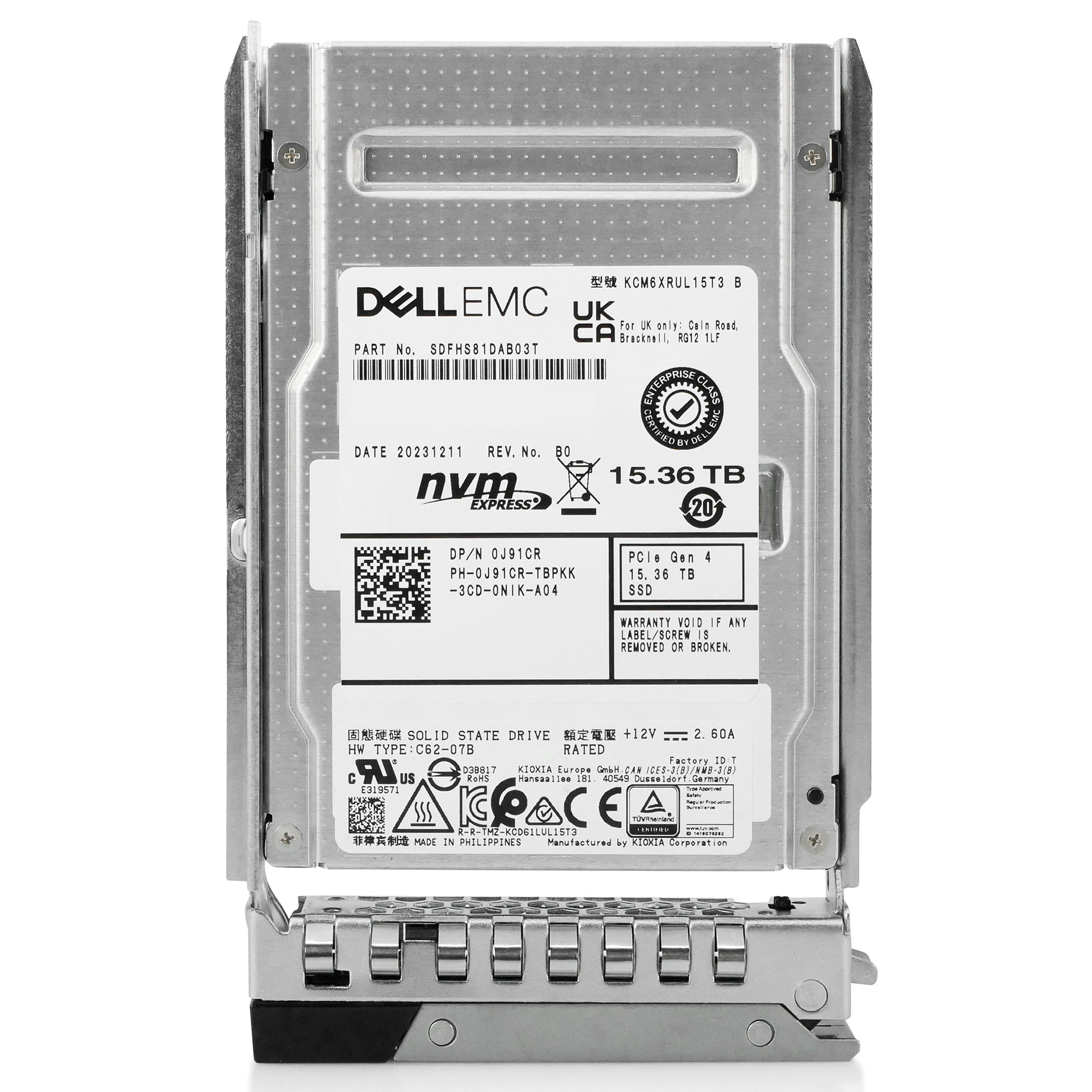 Kioxia/Dell CM6-R KCM6XRUL15T3 15.36TB 1 DWPD PCIe Gen 4.0 x4 8GB/s 3D TLC U.3 NVMe 2.5in Solid State Drive G14