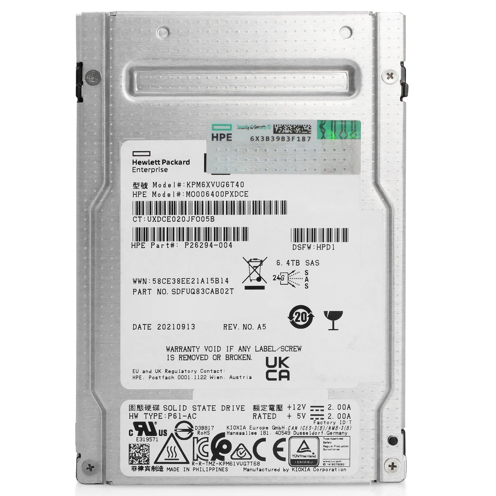 HP/Kioxia PM6-V KPM6XVUG6T40 6.4TB 3 DWPD SAS-4 24Gb/s 3D TLC 2.5in Recertified Solid State Drive