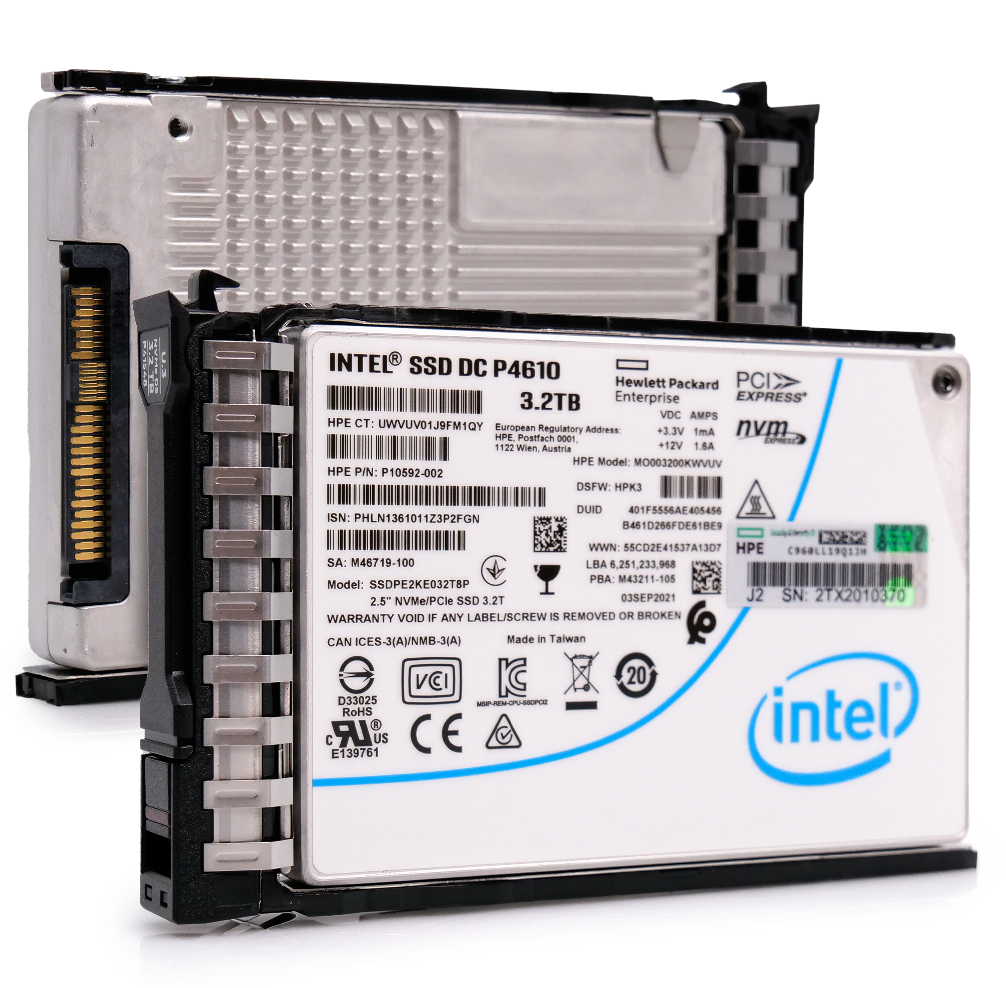 HP/Intel Generation 10 P10592-002 3.2TB 3 DWPD PCIe Gen 3.1 x4 4GB/s Mixed Use 3D TLC U.2 NVMe 2.5in Recertified Solid State Drive