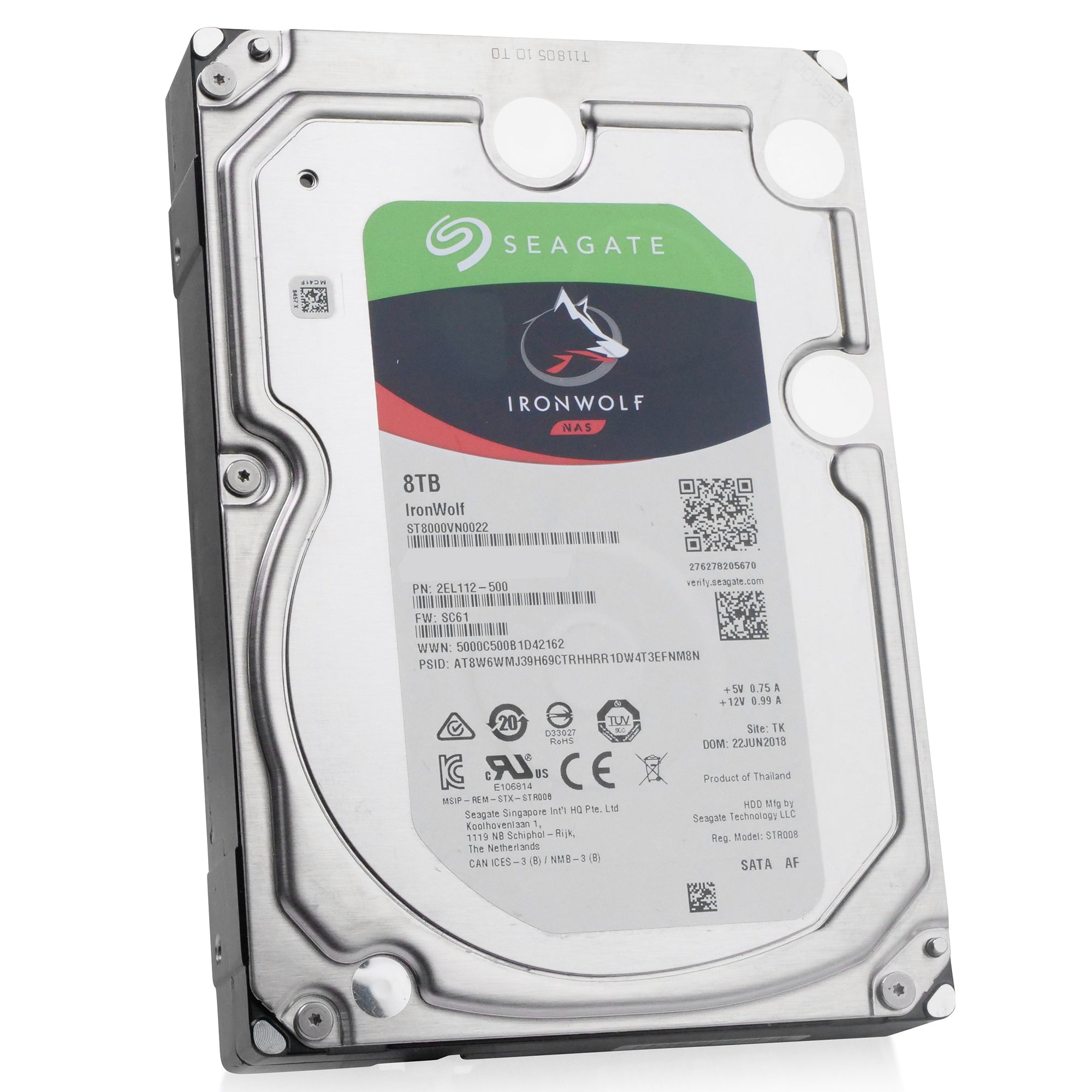 Seagate IronWolf ST8000VN0022 8TB 7.2K RPM SATA 6Gb/s 512e 3.5in Refurbished HDD