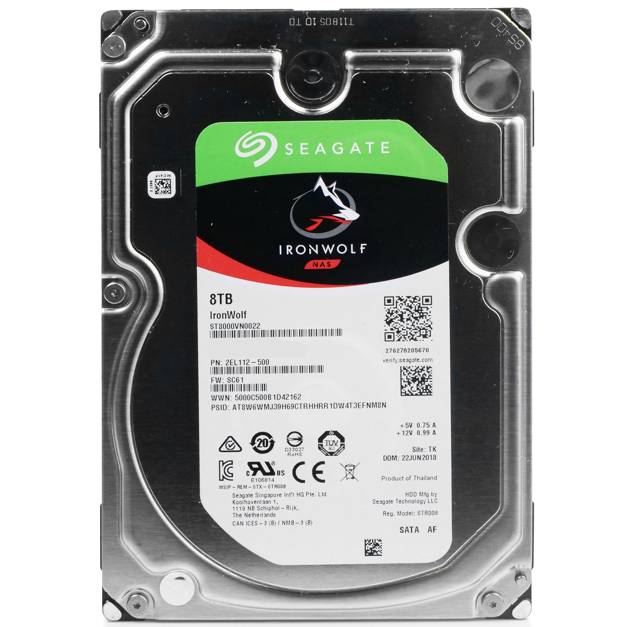 Seagate IronWolf ST8000VN0022 8TB 7.2K RPM SATA 6Gb/s 512e 3.5in Refurbished HDD