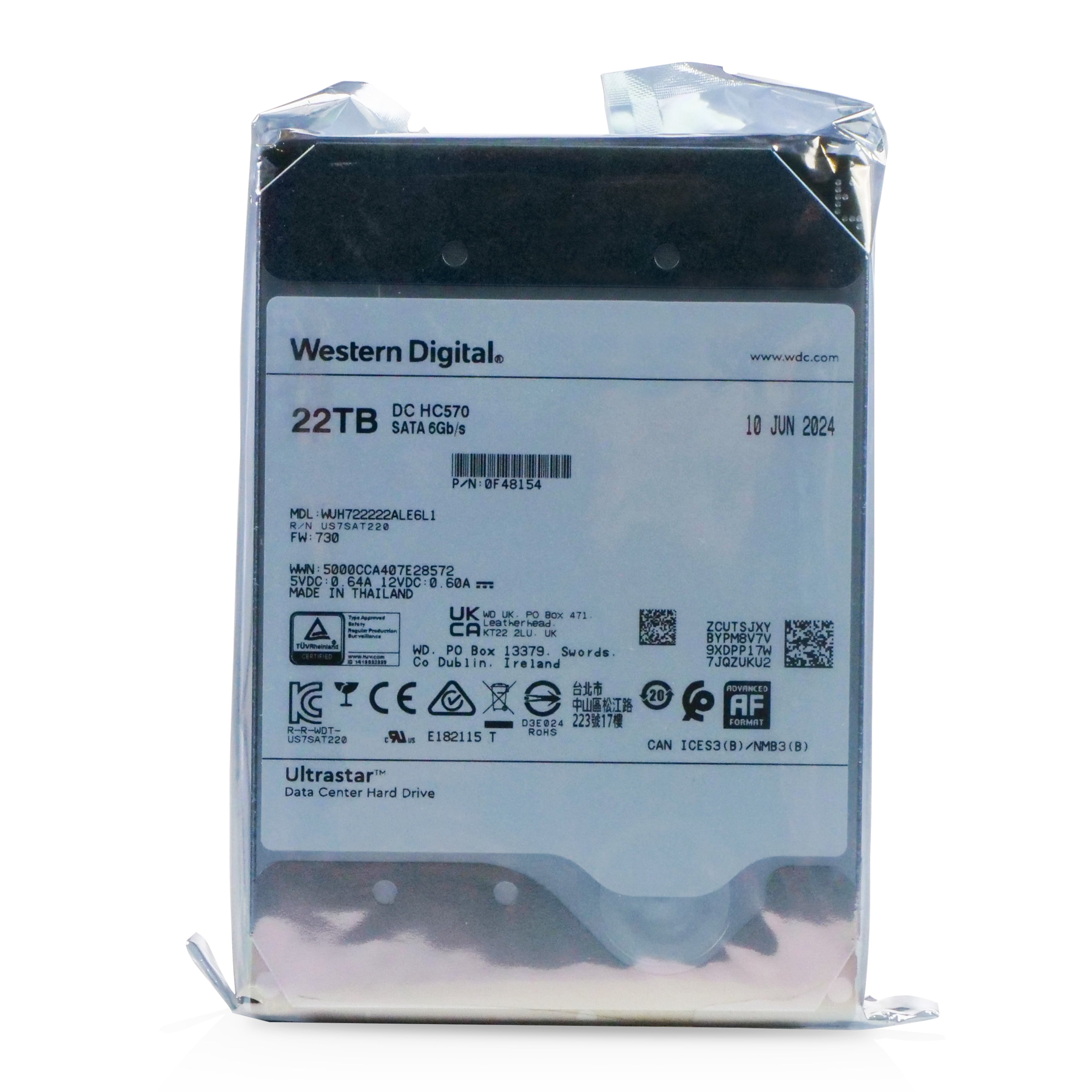 Western Digital Ultrastar DC HC570 WUH722222ALE6L1 0F48154 22TB 7.2K RPM SATA 6Gb/s 512e 3.5in Hard Drive