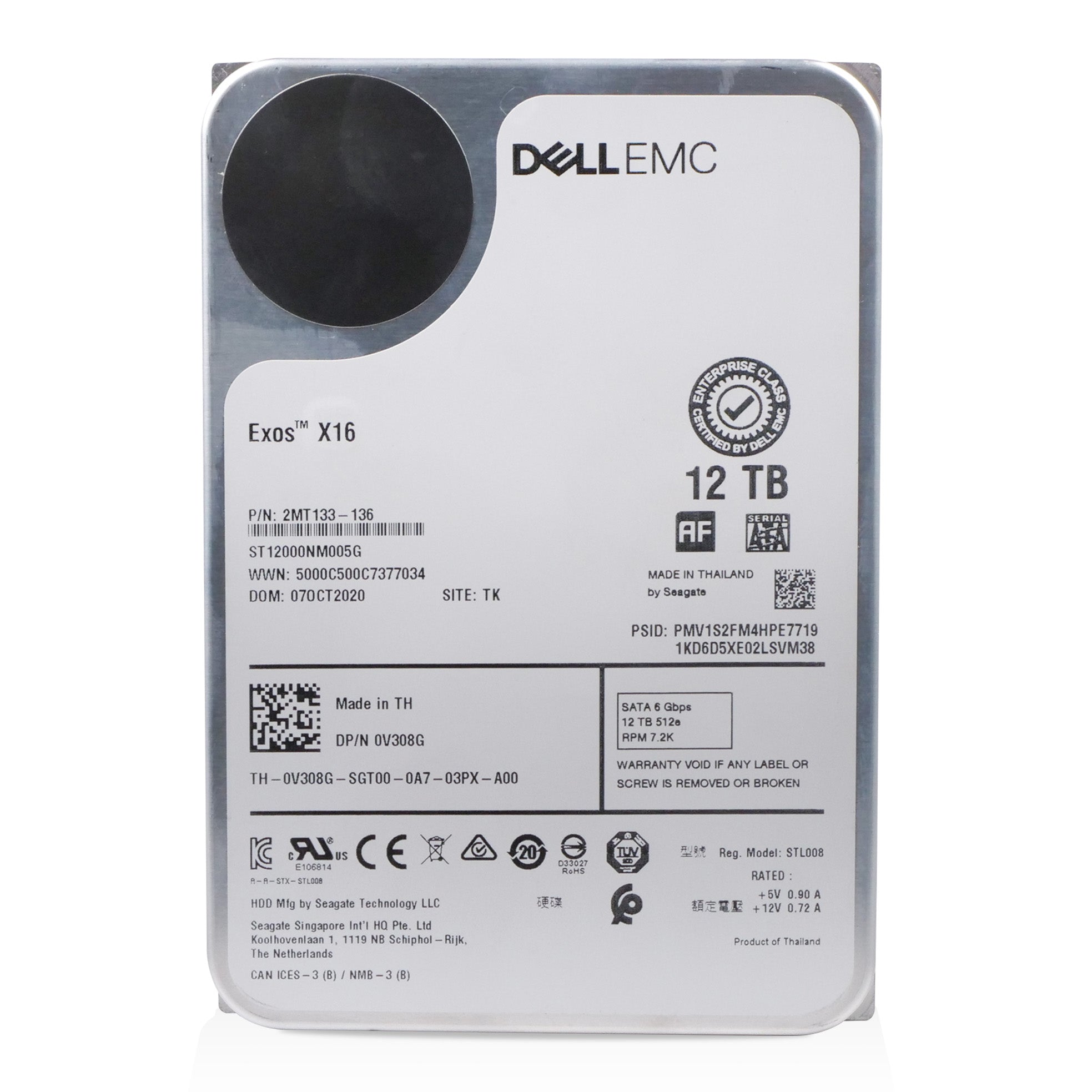Dell/Seagate Exos X16 ST12000NM005G 12TB 7.2K RPM SATA 6Gb/s 512e 3.5in Refurbished HDD