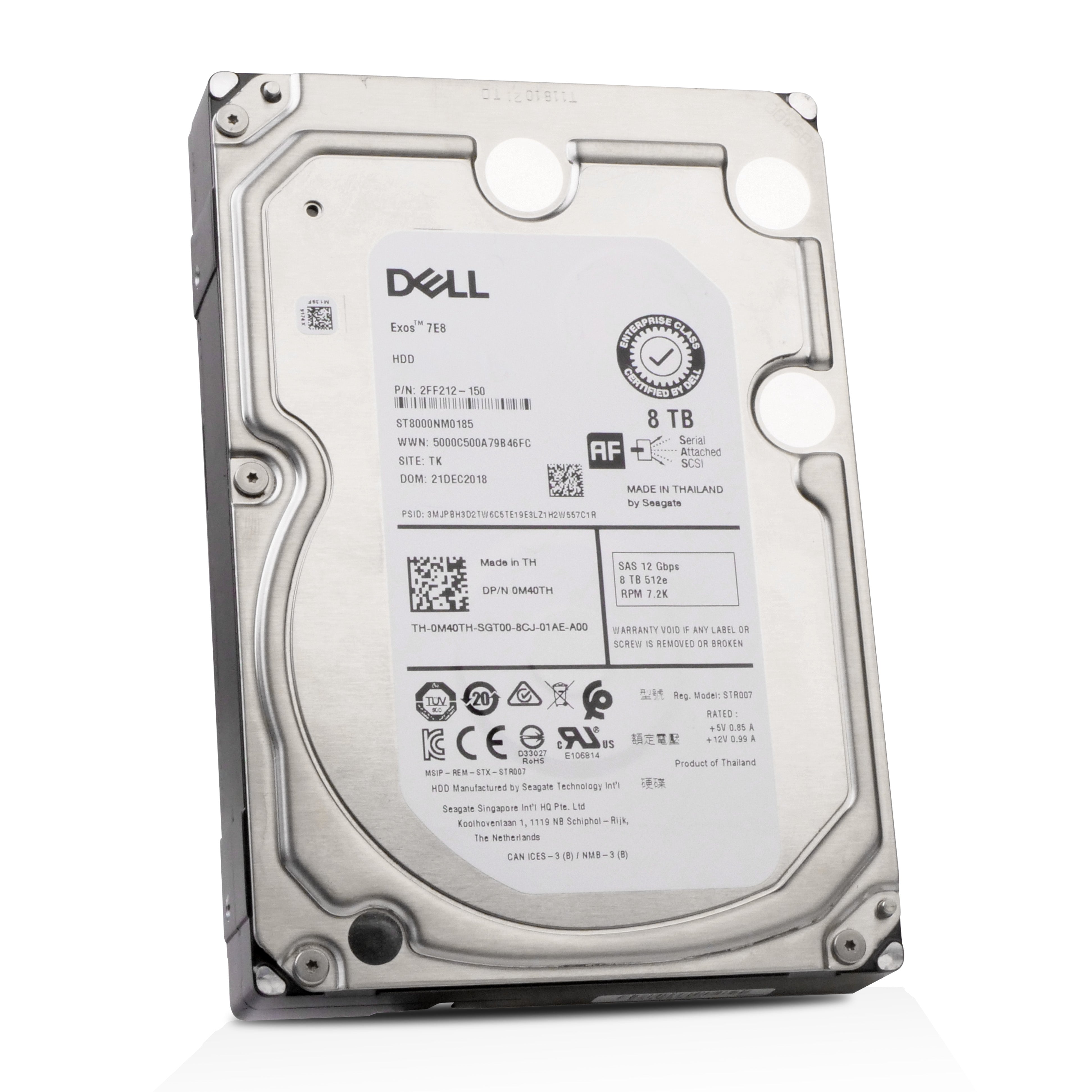 Dell/Seagate Exos 7E8 ST8000NM0185 0M40TH 8TB 7.2K RPM SAS 12Gb/s 512e 256MB 3.5in Refurbished HDD