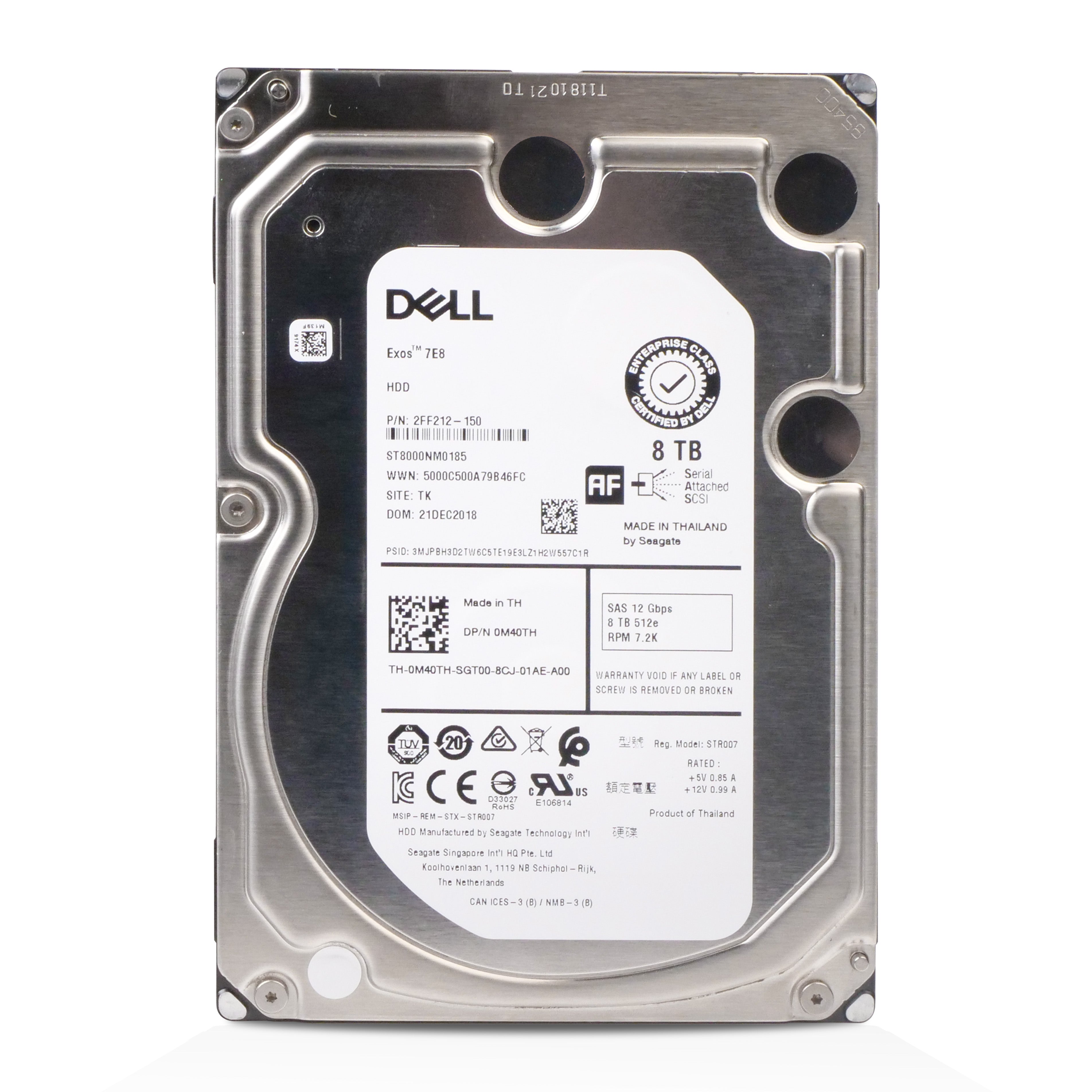 Dell/Seagate Exos 7E8 ST8000NM0185 0M40TH 8TB 7.2K RPM SAS 12Gb/s 512e 256MB 3.5in HDD